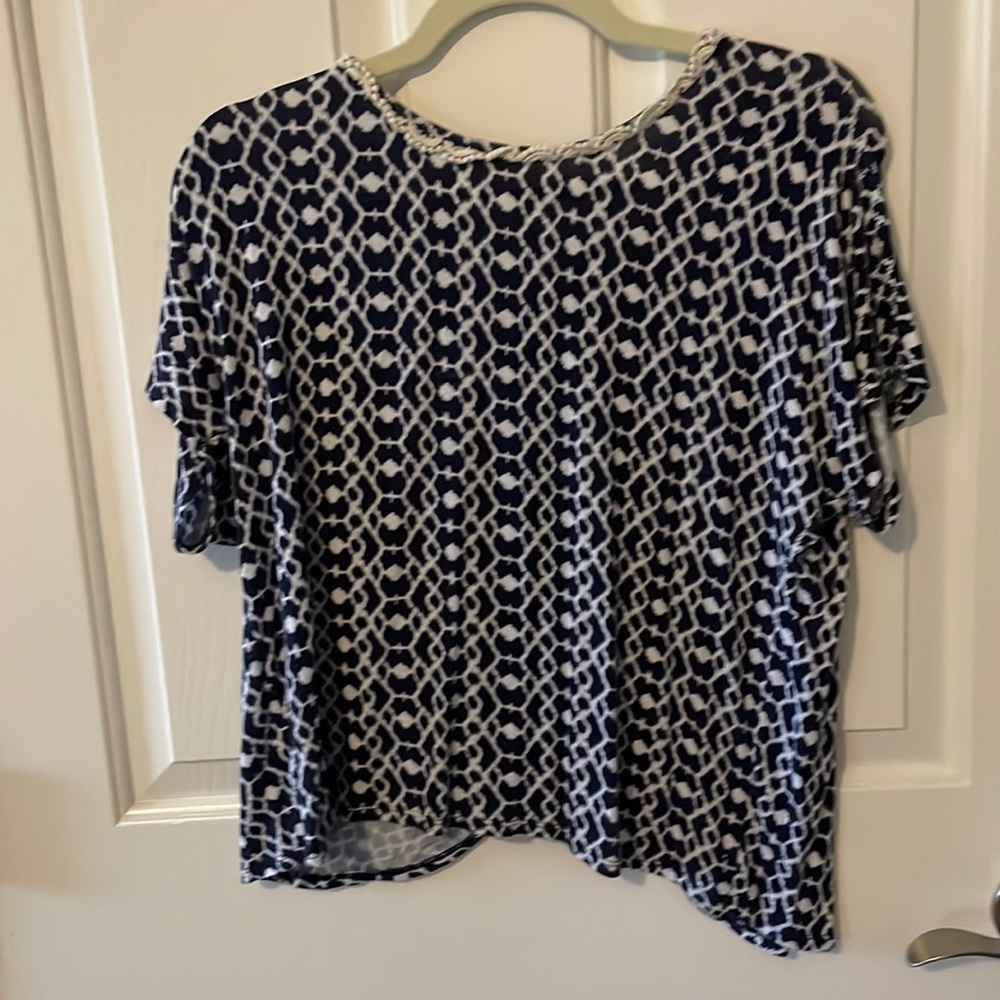 Blue and white with lace detail top